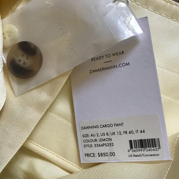 NWT Zimmermann Dawning Wide Leg Cargo Pants Womens 2 Medium Lemon Yellow Trouser - Picture 6 of 16